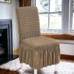 Elegant Beige Bubble Frill Style Stretch Chair Cover