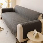 Elegant Quilted Sofa Cover – Charcoal Grey