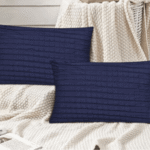Premium Navy Blue Ribbed Textured Pillow Covers – Pack of 2