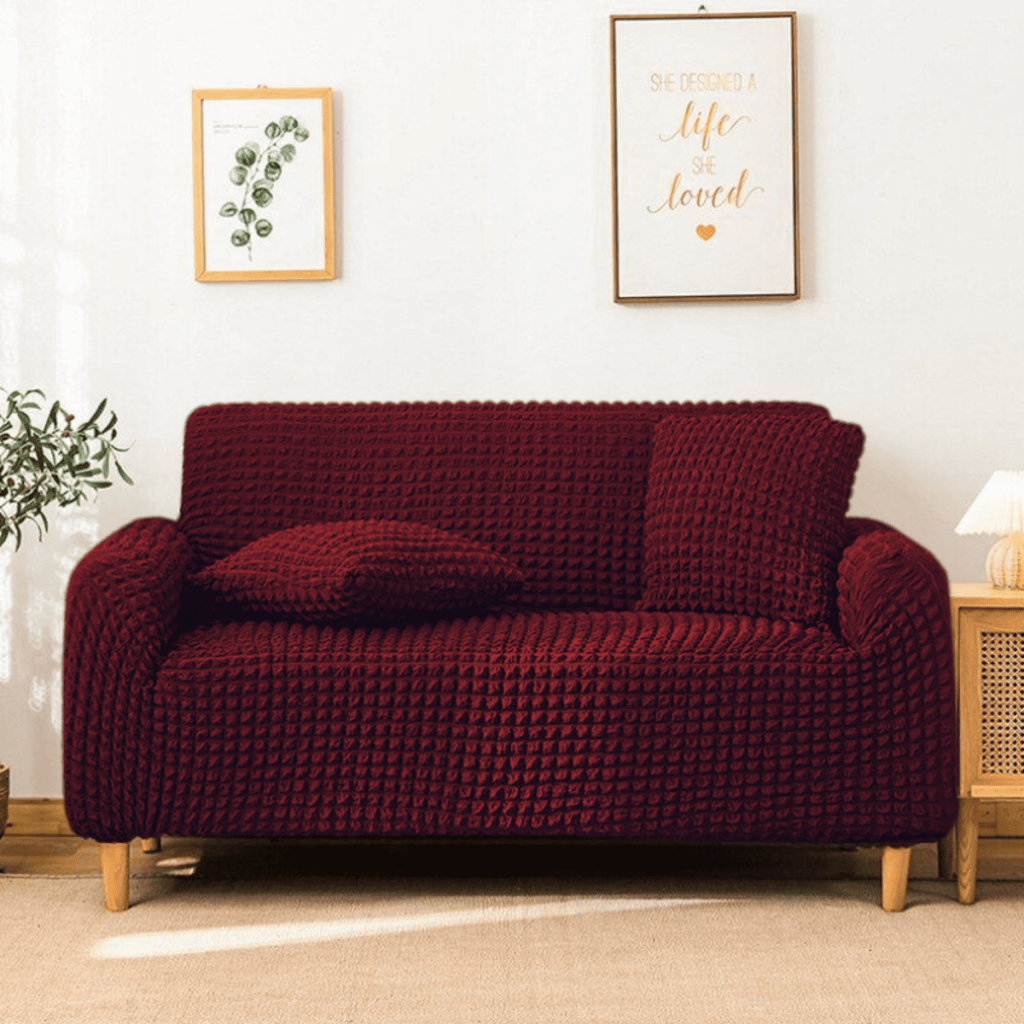 Premium Bubble Stretch Sofa Cover – Maroon