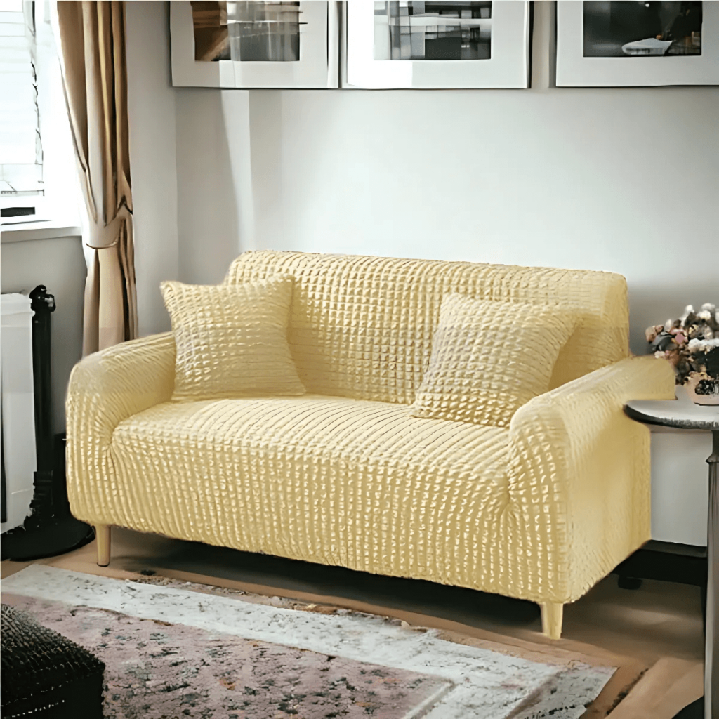 Premium Bubble Stretch Sofa Cover - Light Golden