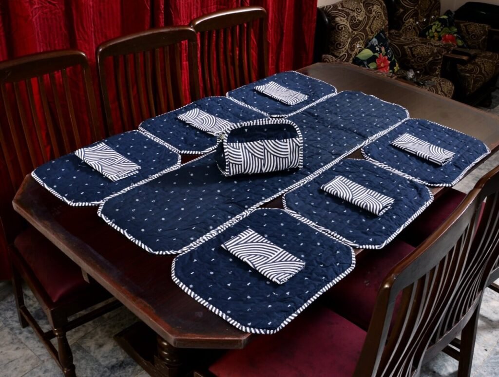 Blue Stripe Dining Table Mat Set – 6 Seater