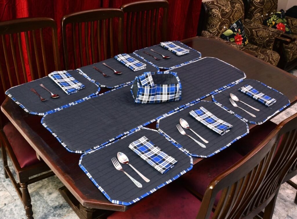 Grey Stripe Dining Table Mat Set – 6 Seater