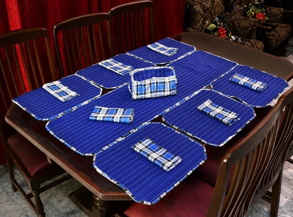 Royal Blue Stripe Dining Table Mat Set – 6 Seater