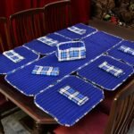 Royal Blue Stripe Dining Table Mat Set – 6 Seater