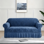 Elegant Leaf Pattern Stretch Sofa Cover - Ocean Blue