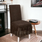 Elegant Brown Bubble Frill Style Stretch Chair Cover