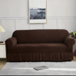 Elegant Leaf Pattern Stretch Sofa Cover - Brown