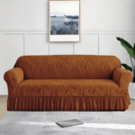 Elegant Leaf Pattern Stretch Sofa Cover - Burnt Orange