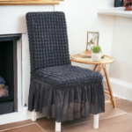 Elegant Charcoal Grey Bubble Frill Style Stretch Chair Cover
