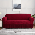 Elegant Leaf Pattern Stretch Sofa Cover - Maroon