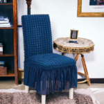 Elegant Navy Blue Bubble Frill Style Stretch Chair Cover