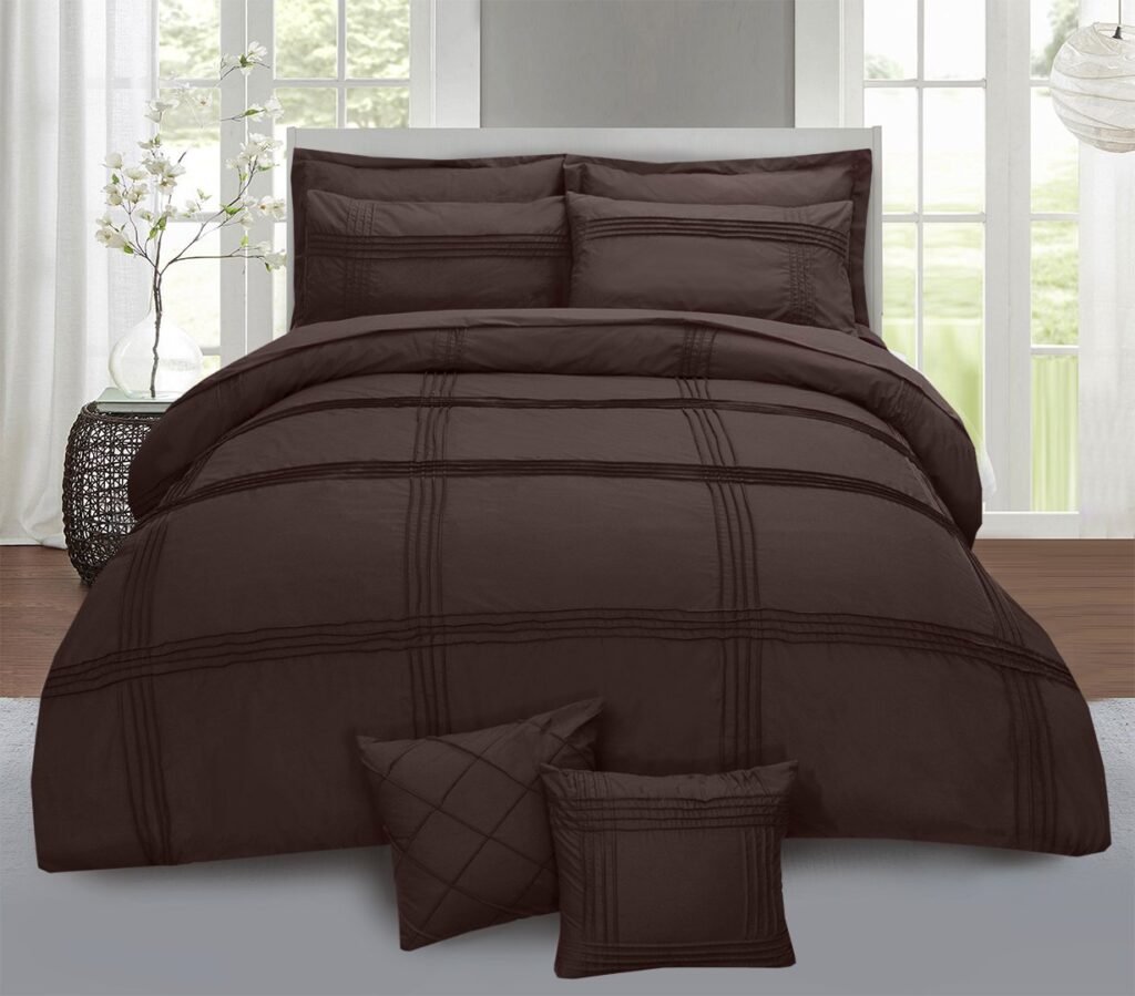 Premium 8-Piece Pleated Duvet Cover Set – Brown