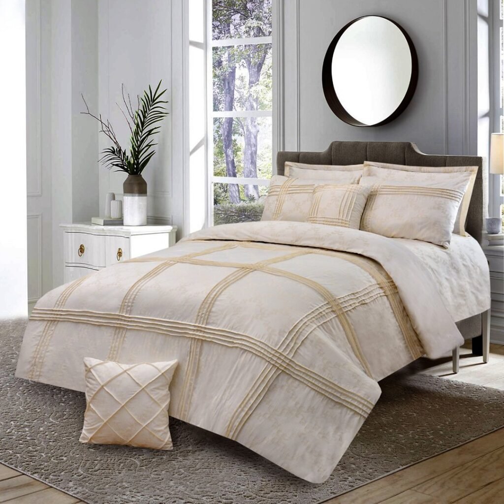 Premium 8-Piece Pleated Duvet Cover Set – Light Beige