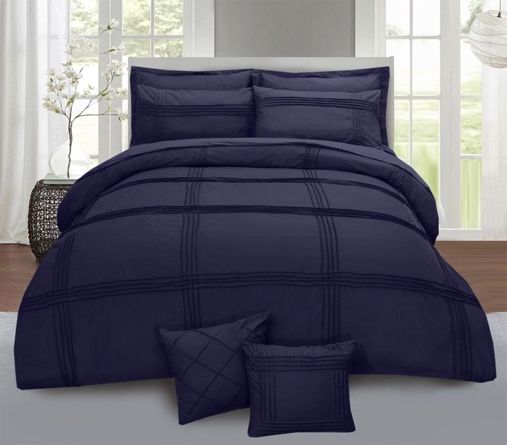 Premium 8-Piece Pleated Duvet Cover Set – Navy Blue