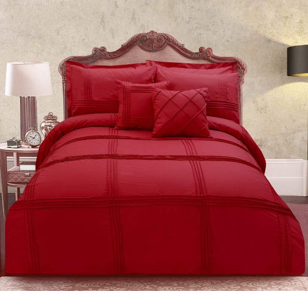 Premium 8-Piece Pleated Duvet Cover Set – Redish Maroon