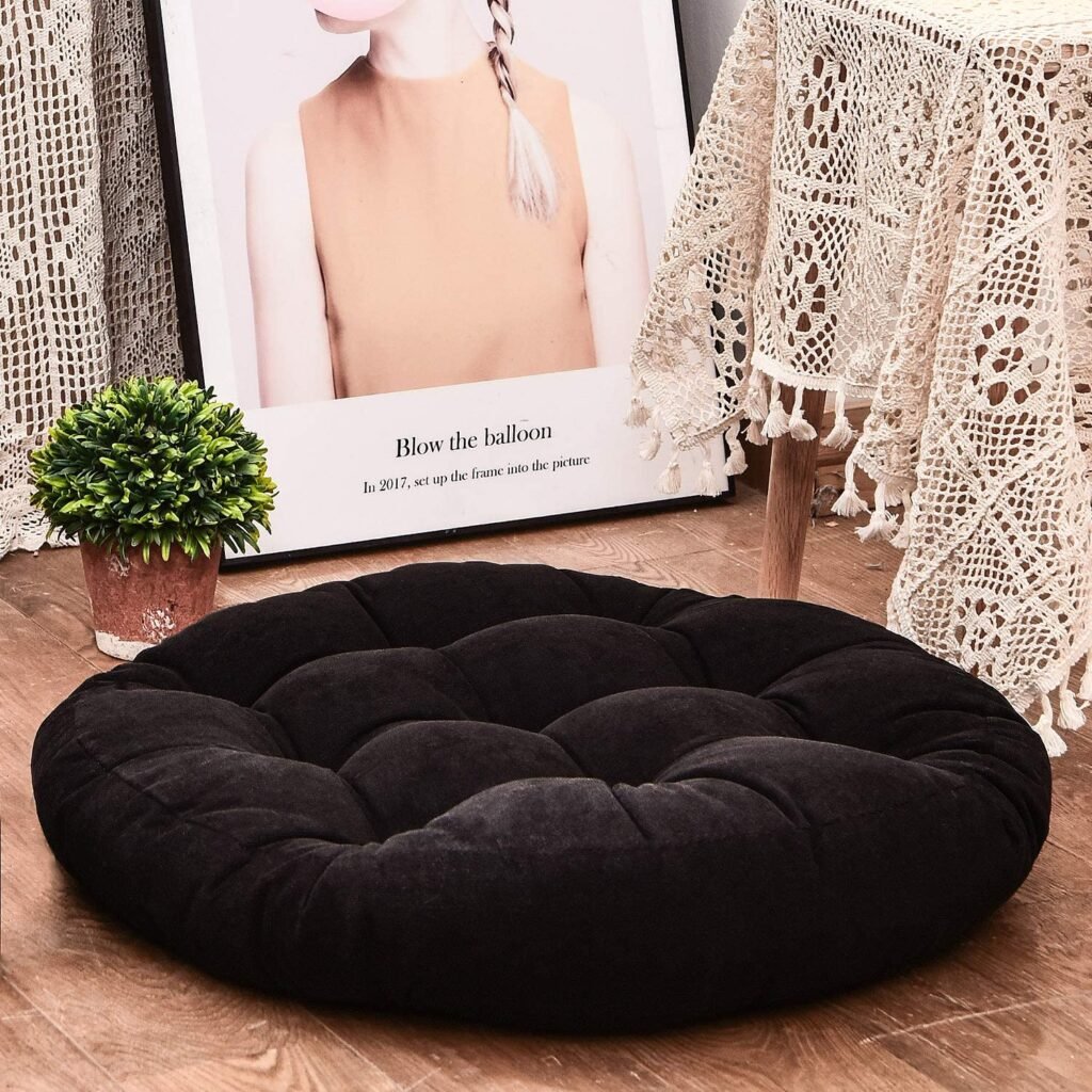 Black Round Floor Cushion – Soft & Comfortable Home Seating