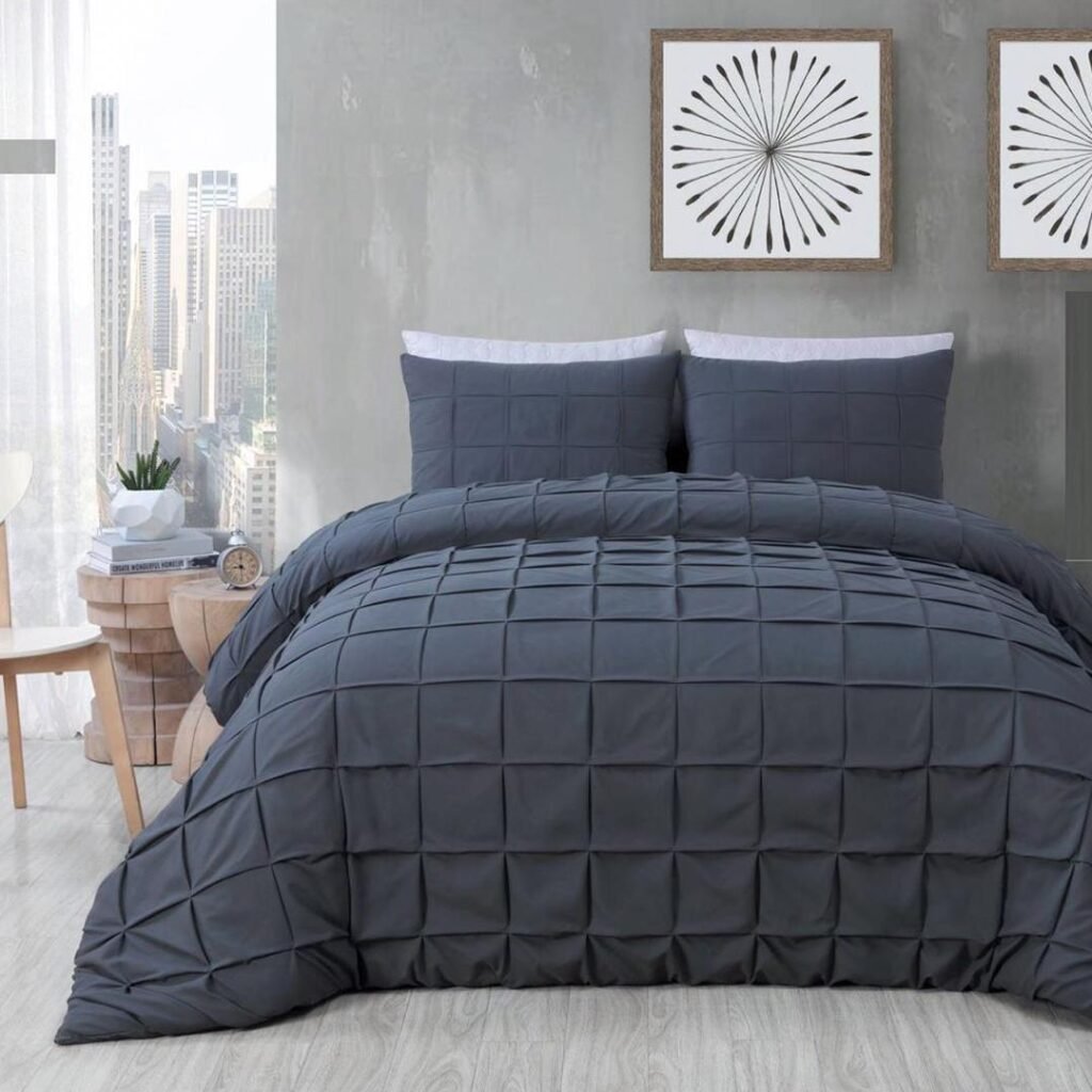 8 Piece Box Pleated Duvet Cover Set – Charcoal Grey