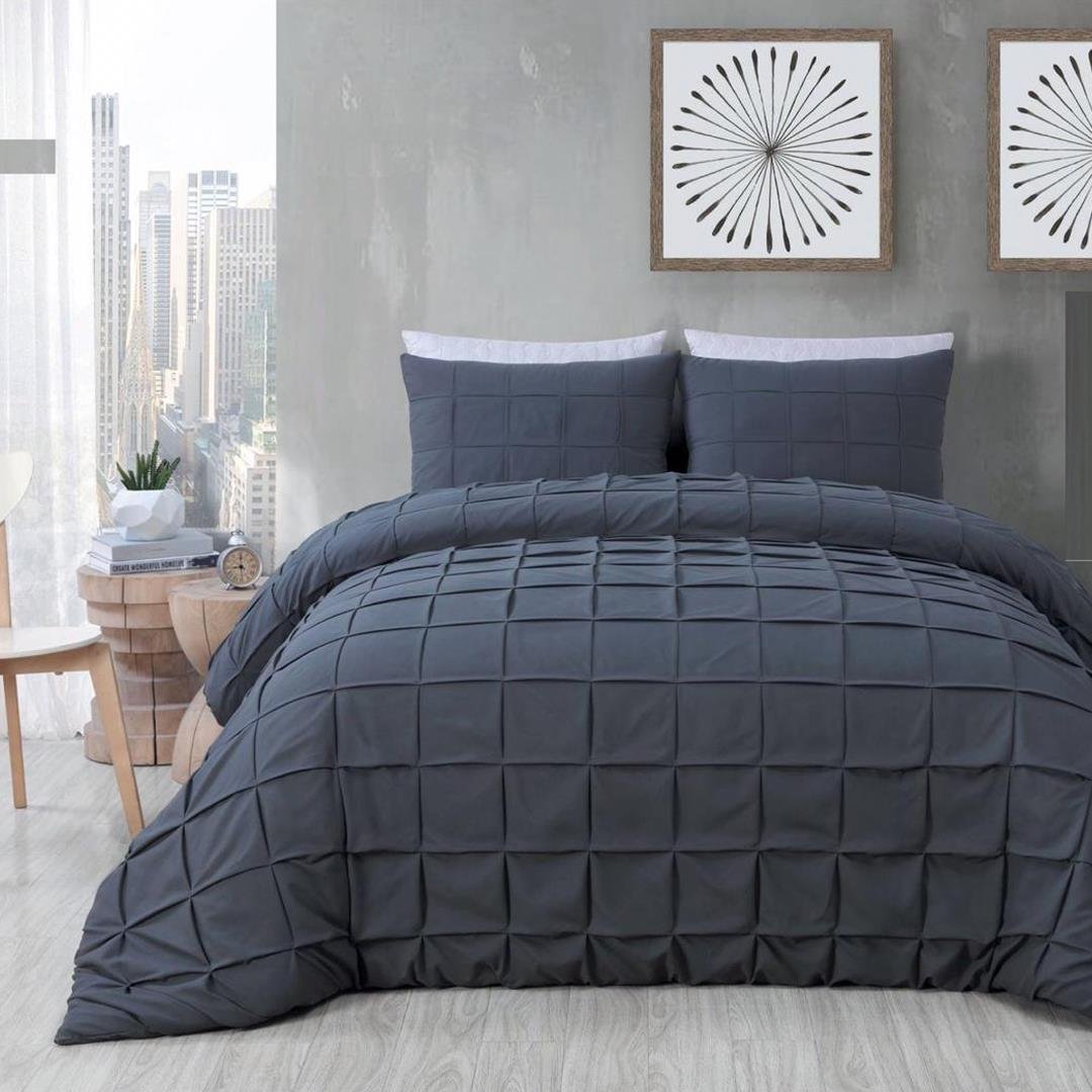 8 Piece Box Pleated Duvet Cover Set – Charcoal Grey 8 Piece Box Pleated Duvet Cover Set – Charcoal Grey