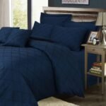 8 Piece Cross Pleated Duvet Cover Set – Navy Blue