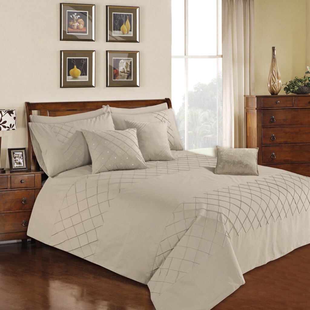 8 Piece Pleated Duvet Cover Set – Sandy Beige