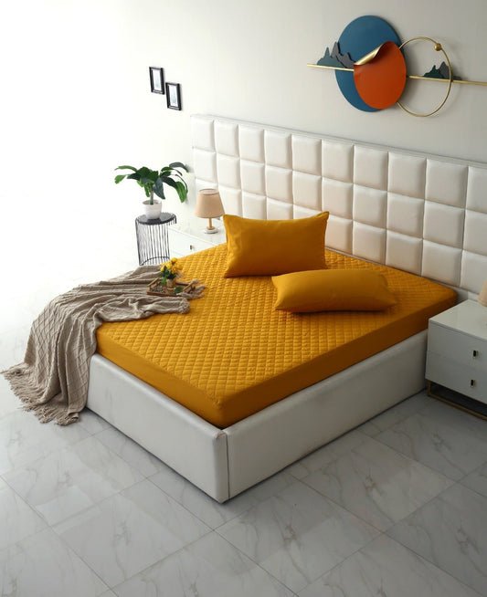 Premium Quilted Waterproof Mattress Protector – Mustard