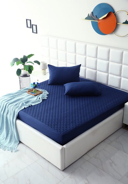 Premium Quilted Waterproof Mattress Protector – Navy Blue