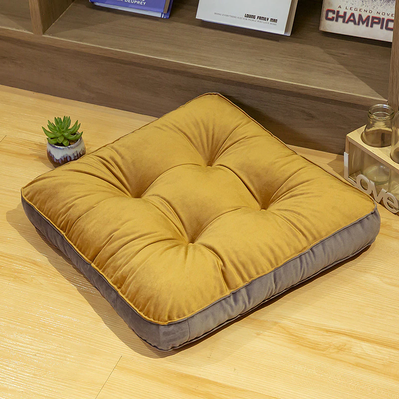 Mustard&Grey Square Floor Cushion – Soft & Comfortable Home Seating
